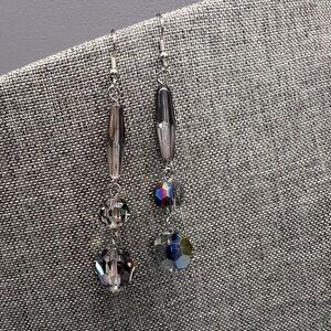Elegant Silver and Multicolor Iridescent Crystal Earrings
